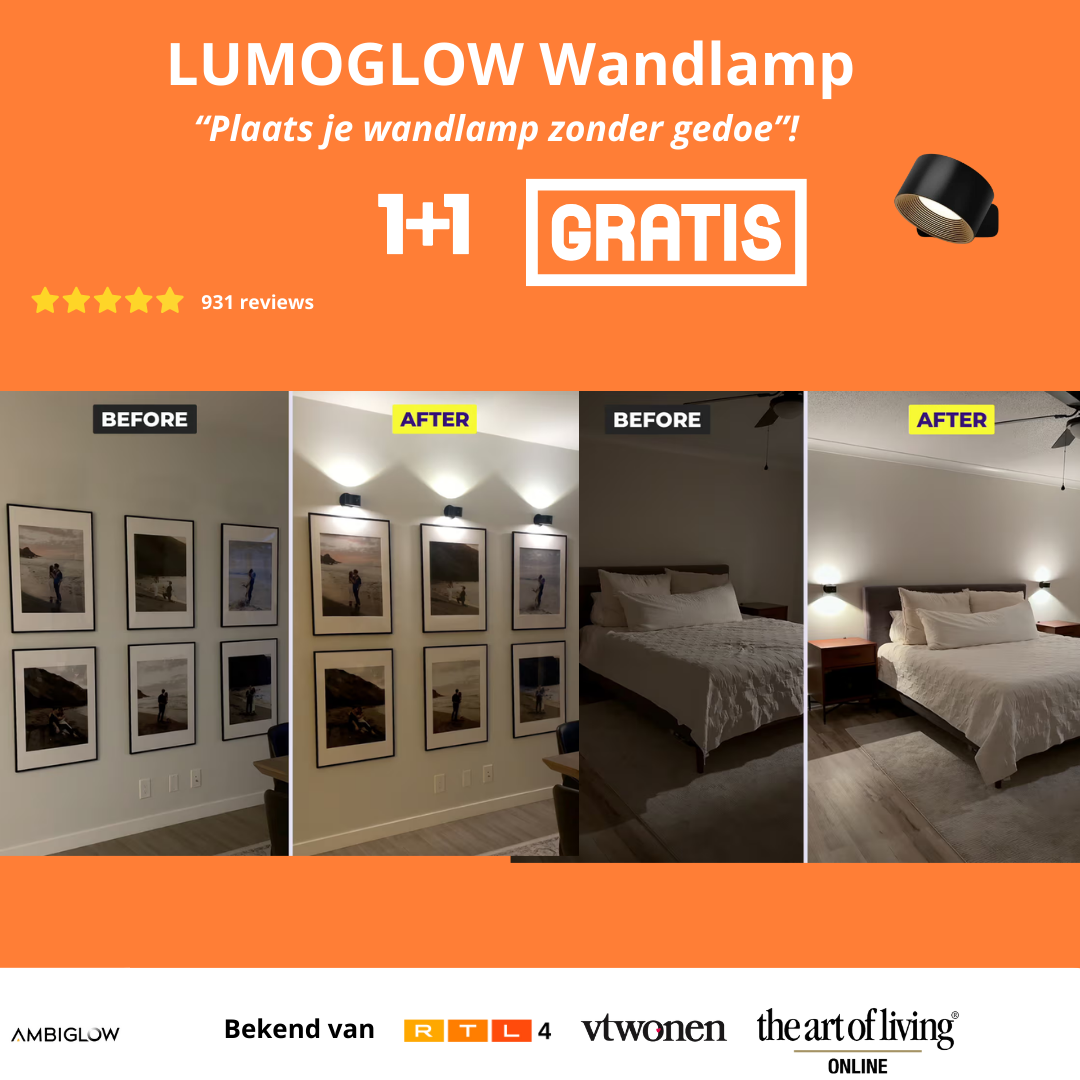 LumoGlow Wandlamp - Plaats je wandlamp zonder gedoe!