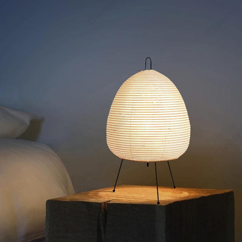 Japanese Design Paper Table Lamp Tripod Rice Paper Table Lamp Japanese Style Lantern Lamp Led Desk Lamp for Bedroom